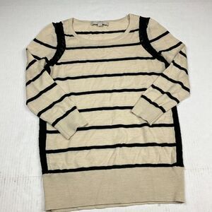 LOFT Lace Trim Sweater Striped Office Casual 3/4 Sleeve Knit Pullover Size Small